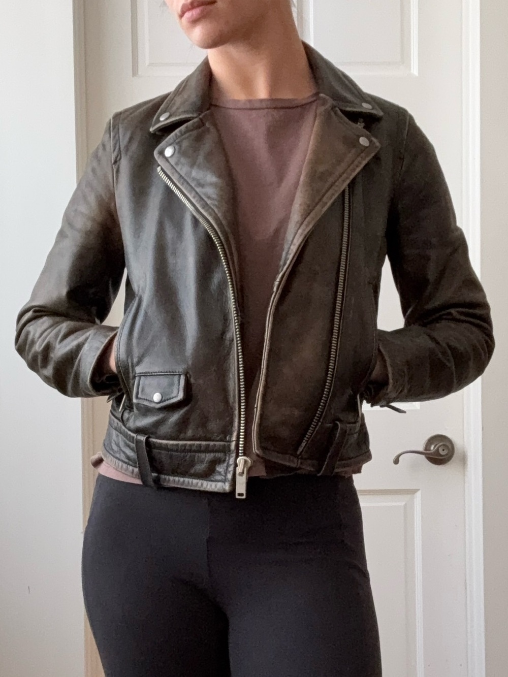 GAP Distressed Black Leather Moto Jacket